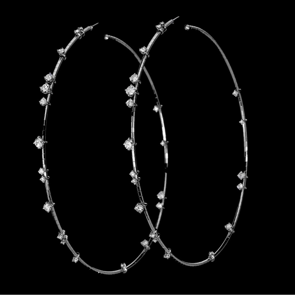 Large 18K WG Mattia Cielo Rugiada Diamond Hoops. Made in Italy